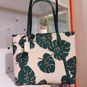 Kate Spade Cara Monstera Leaves Large Tote Cream Multi.